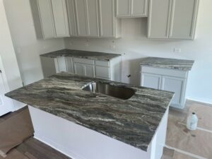 | R&D Marble, Inc. bold colorful quartz countertops with kitchen island