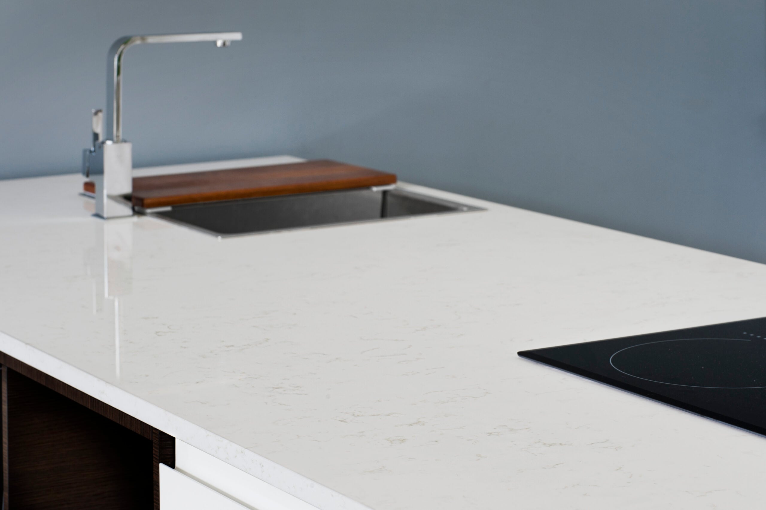 Vicostone Carrara | R&D Marble, Inc. Benchtop in Kitchen Showroom at Miton in Alexandria