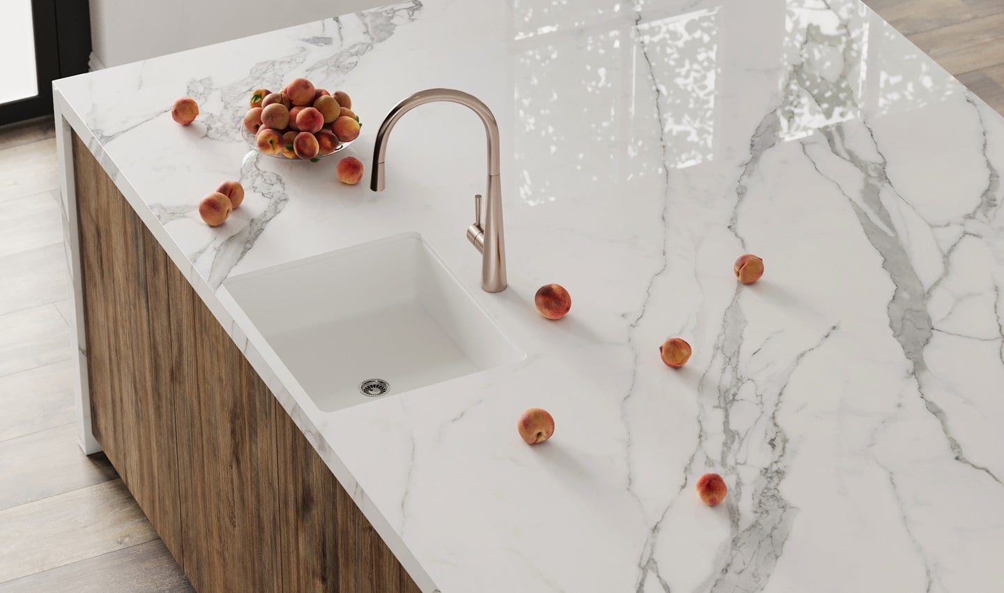 Is Porcelain Good for a Kitchen Counter? Kitchen island made with Statuario Bianco TERACANTO BY LX HAUSYS Collection.