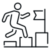 Stick figure stepping up on stacked blocks toward a raised platform with a square target.